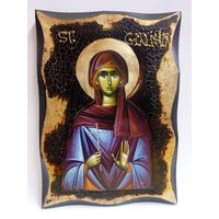 Saint Galina Und Diejenigen Mit Ihr Bei Corinth Handgemachte Holz-Symbol Auf Plaque Körperlichen Alterung Golden Leaf 24K Saint Galina Und Diejenigen Mit Ihr Bei Corinth Handgemachte Holz-Symbol Auf Plaque Körperlichen Alterung Golden Leaf 24K von AgioErgo
