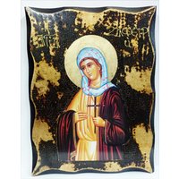Saint Sapphire, Zafeiria - Zafira Neue Märtyrer Handgemachte Holz-Symbol Auf Plaque Mit Körperlichen Alterung Und Golden Leaf 24K Saint Sapphire, Zafeiria - Zafira Neue Märtyrer Handgemachte Holz-Symbol Auf Plaque Mit Körperlichen Alterung Und Golden Leaf 24K von AgioErgo