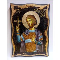 Saint Sebastian Handgemachte Holz-Symbol Auf Plaque Mit Körperlichen Alterung Und Golden Leaf 24K von AgioErgo