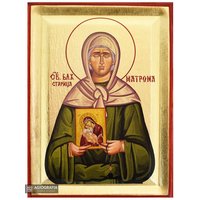 Saint Matrona Handgefertigte Ikone Mit Gold Blätter Hintergrund in Einem Versenkten Naturholz - Case Montagepunkt & Ständer Geschenk Bereit von AgiografiaIcons