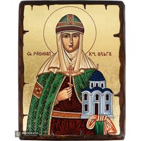 Saint Olga - Goldblatt Hintergrund Auf Handgefertigtem Geschnitztem Massivem Kiefernholz Mit Alterungstechnik Befestigungspunkt Gehäuse von AgiografiaIcons