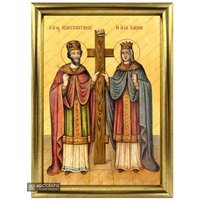 sts Konstantin Und Helen - Antikes Thema Mit 22 Karat Blattgold Hintergrund Eingerahmt Geschützt Mattem Glas Icon Case -Geschenk Bereit von AgiografiaIcons