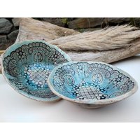 Handgertigte Deko Keramik Schüssel Boho Türkis von Agiverde