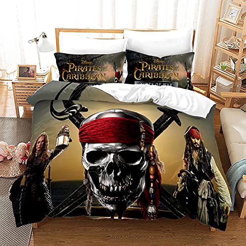 Agmdno Bettwäsche Pirates of The Caribbean,Bettbezug Bettwäsche Set - Bettbezug Und Kissenbezug,Mikrofaser,3D Digital Print,bettwäsche Jungen (A02,135x200cm+80x80cmx1) von Agmdno