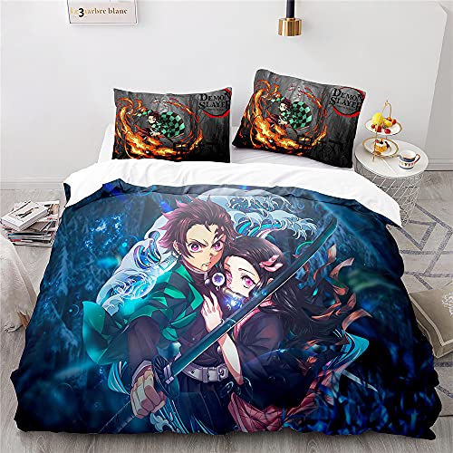 Agmdno Demon Bettwäsche-Set,Slayer Bettbezug-Set,100% Mikrofaser,kinderbettwäsche,Anime Bettwäsche,bettbezug (A03,135x200cm+80x80cmx1) von Agmdno