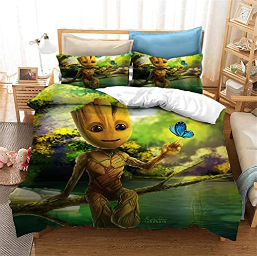 Agmdno Groot 3D-Bettwäsche Für Kinder,Mavel Bettwäsche,Mikrofaser,Bettbezug Und Kissenbezug,bettwäsche Jungen,3D Bettwäsche (C,135x200cm+75x50cmx1) von Agmdno