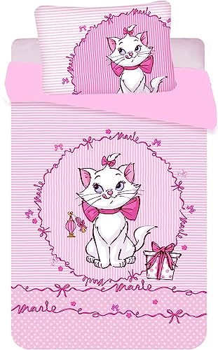 Agmdno Marie The Cat Bettwäsche-Set Für Mädchen Und Kinderbett,Marie Kinderbettwäsche Hellrosa,Ariscats Bettbezug 135 X 200 cm + Kissenbezug (A,135x200cm+80x80cm) von Agmdno