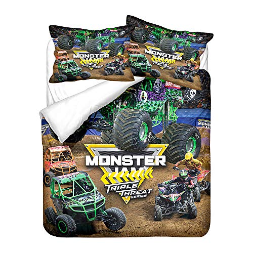 Agmdno Monster Truck Bettwäsche 135x200,Kinder-Bettwäsche Set,Cartoon Bettwäsche,hot Whee-ls Monster Truck,bettwäsche Jungen,Kissenbezug 75x50 (A04,135x200cm+75x50cmx1) von Agmdno