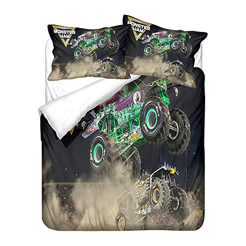 Agmdno Monster Truck Bettwäsche 135x200,Kinder-Bettwäsche Set,Cartoon Bettwäsche,hot Whee-ls Monster Truck,bettwäsche Jungen,Kissenbezug 80x80 (A02,135x200cm+80x80cmx1) von Agmdno