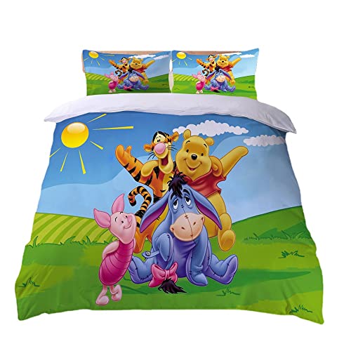 Agmdno Pooh Bear Bettwäsche,Anime Pooh Winnie Bettwäsche 135x200 Für Mädchen,Cartoon Bettwäsche-Set 3D Drucken Bettbezug,Kinderbettwäsche (C,135x200/80x80x1) von Agmdno