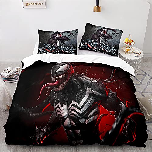 Agmdno Venom Bettwäsche 135x200 cm,kinderbettwäsche Mikrofaser 2 Teilig Set Bettbezug Mit Reißverschluss +Kissenbezug 80x80cm,Anime Bettwäsche (A01,155x220cm+80x80cmx1) von Agmdno