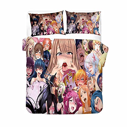 Anime Ahegao Bettwäsche,Bettwäsche-Sets,bettwäsche Doppelbett,Bettbezug 135x200cm + Kissenbezug 80x80cm,3D bettwäsche (A,135x200cm+80x80cmx1) von Agmdno