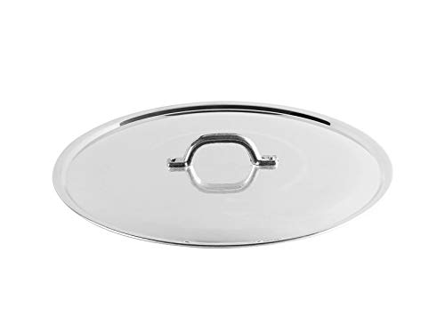 Pentole Agnelli FAMA2930 Flacher Deckel mit Griff, Rand und Brücke, schwere Ausführung aus BLTF-Aluminium, poliertes Silber, 30 cm von Baldassare Agnelli