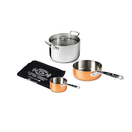 Agnelli - Risotto 3-teiliges Set – Stahl 3-fach und Kupfer mit Holzkiste von Agnelli