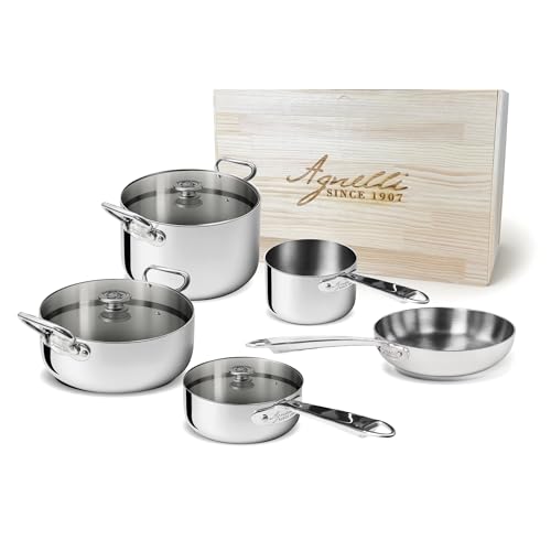 Agnelli - Topfset 8-teilig - Stahl 5-fach mit Holzbox von Agnelli