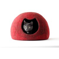 Rote Katzenhöhle. Katzenhaus Aus Gefilzter Wolle. Haustier Urlaub Weihnachtsgeschenk von AgnesFeltforCats