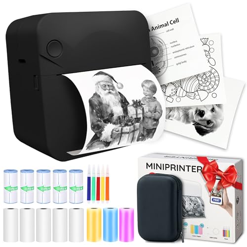 300 DPI Mini Drucker für Smartphone - Sofort PrintPod - Tintenloser Thermodrucker, Bluetooth Etikettendrucker, Mini Fotodrucker, Taschen Sticker Drucker für Lernnotizen, inkl. 1 Schutzetui (Schwarz) von AgoDeo