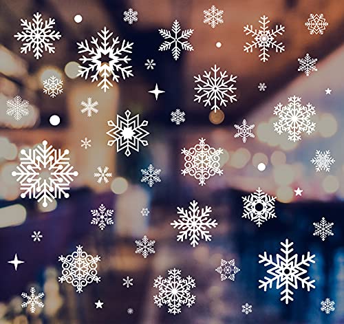 597 Schneeflocken Fensterbild Fensterfolie, Statisch Haftende PVC Aufklebe Fensterdeko, Weihnachten Dekoration Selbstklebend Fenstersticker für Weihnachts-Fenster Dekoration, Schaufenster, Vitrinen von Agoer