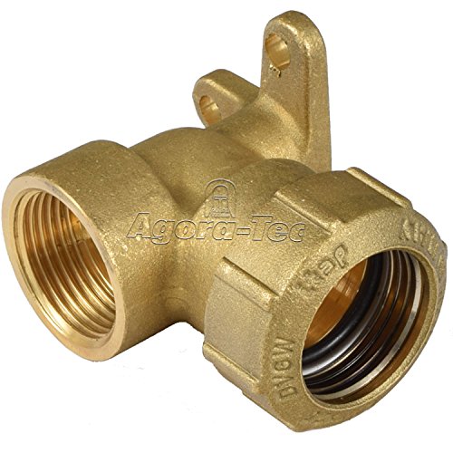 1 Stück Messing Fitting Wandwinkel 90 ° 1 Zoll Innengewinde, für 32 mm PE-Rohr als Wandhalterung mit Montageplatte für Wasserrohr in Garten oder Haus (Messing Wandwinkel 90 ° 1 Zoll IG, 1, Stück) von Agora-Tec