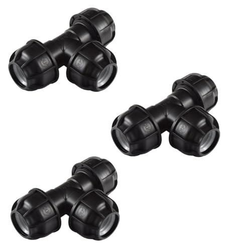 3 Stück PP Fittings T-Stück für 32 mm PE-Rohr für Wasserrohr in Garten oder Haus (T-Stück, 3, Stück) von Agora-Tec