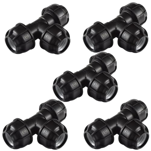 5 Stück PP Fittings T-Stück für 32 mm PE-Rohr für Wasserrohr in Garten oder Haus (T-Stück, 5, Stück) von Agora-Tec