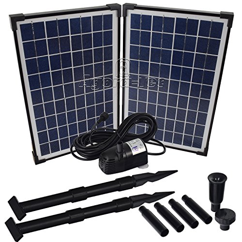 Agora-Tec® AT-20W Solar Teichpumpe 20 Watt Hmax.: 1360l/h Fontainenhöhe: 2,10m für Gartenteich oder Springbrunnen von Agora-Tec