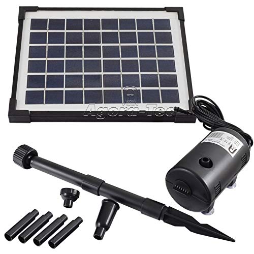 Agora-Tec® AT-5W Solar Teichpumpe 5 Watt Hmax.: 470l/h Fontainenhöhe: 0,65 m für Gartenteich oder Springbrunnen von Agora-Tec