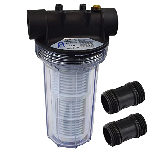 Agora-Tec® Vorfilter Wasserfilter 2L für Kreiselpumpe Hauswasserwerk mit Max. Betriebsdruck: 4 bar, Max. Durchflussmenge: 3000 l/h, Maschenweite Filtersieb: 0,2 mm, Anschlüsse: 1 Zoll (30,3 mm) IG Messingbuchsen von Agora-Tec