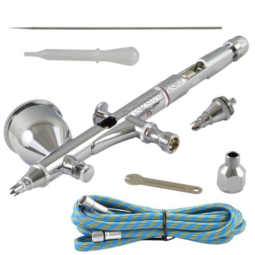 Agora-Tec® Airbrush Pistole Kit AT-AK-03 mit 1,8 m Schlauch und 2 verschiedenen Düsen und Nadeln (0,2 mm 0,3mm) von Agora-Tec