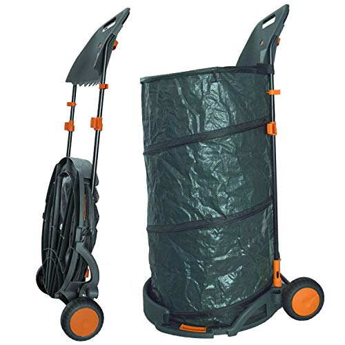 Agora-Tec® Laubsack/Gartensack 160l selbstaufstellend fahrbar mit Rädern und faltbahr inkl. Halterung für Laubbesen und Besen von Agora-Tec