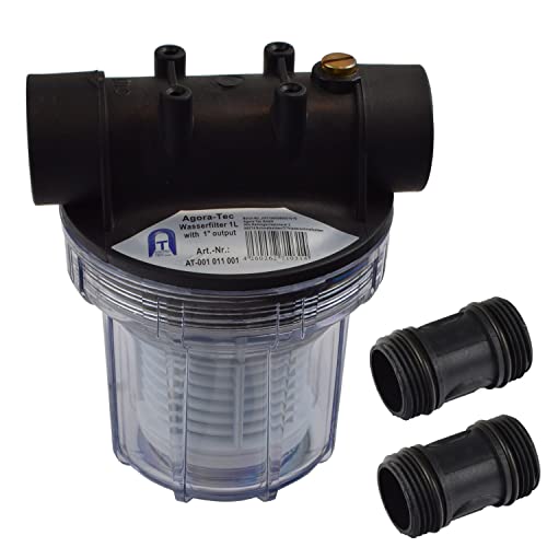 Agora-Tec® Vorfilter Wasserfilter 1L für Kreiselpumpe Hauswasserwerk mit Max. Betriebsdruck: 4 bar, Max. Durchflussmenge: 3000 l/h, Maschenweite Filtersieb: 0,2 mm, Anschlüsse: 1 Zoll (30,3 mm) IG Messingbuchsen von Agora-Tec