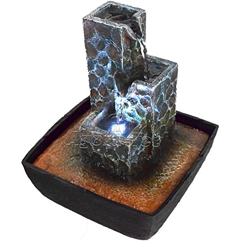 Agora-Tec® Wasserspiel & Zimmerbrunnen Kaskade mit kaskadenförmig angeordneten Felssteinen mit LED Beleuchtung, sehr angenehmer leiser Wasserlauf 21 cm hoch von Agora-Tec