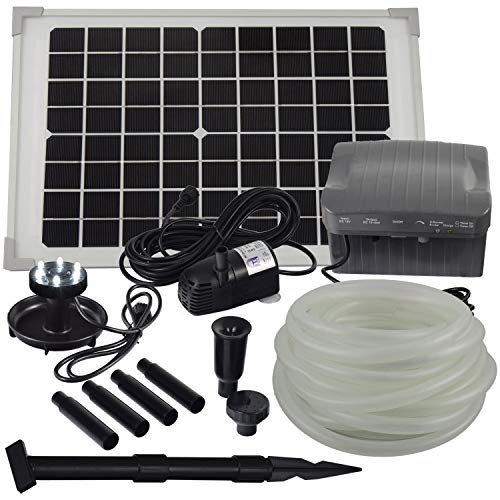 Agora-Tec® at-Solar Bachlaufpumpen - Set 10W-BLH monokristallin mit Akku und LED Ring inkl. 9 Meter Bachlaufschlauch und LED Halter, Förderhöhe: 2,45 m bei Verwendung eines Schlauches von Agora-Tec