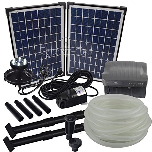 Agora-Tec® at-Solar Bachlaufpumpen - Set 20W-BLH mit Akku und 6- Fach LED Ring inklusive 9 Meter Bachlaufschlauch und LED Halterung, Hmax.: 1350l/h Förderhöhe: 3,05 m bei Verwendung eines Schlauches von Agora-Tec