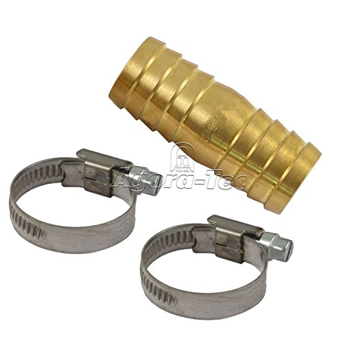 Agora-Tec 3/4 Zoll Messing Gartenschlauchverbinder-Set mit 2 Stück 3/4 Zoll Edelstahl Schellen (W4) für 19 mm Gartenschlauch von Agora-Tec