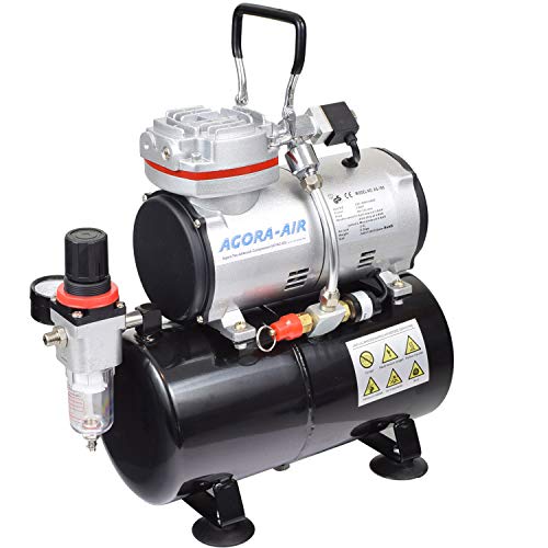 Agora-Tec® Airbrush Compressor AT-AC-05, Kompressor für Airbrushanwendungen mit max. 6 bar und 23l/min, inkl. 3,0 L Tank, inkl. Kondenswasserfilter und Druckregler von Agora-Tec