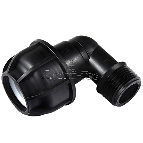 Agora-Tec PE-Fitting Winkel 90 Grad 32 mm x 1 Zoll AG (33,3 mm) für PE-Rohr 32 mm SCHWARZ von Agora-Tec