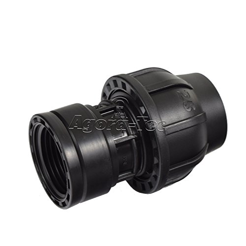 Agora-Tec PE-Fitting Kupplung 25 mm x 1 Zoll IG (30,3 mm) für PE-Rohr 25 mm SCHWARZ von Agora-Tec