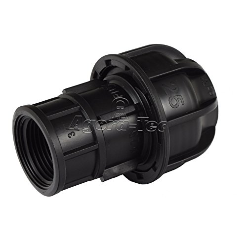 Agora-Tec PE-Fitting Kupplung 25 mm x 3/4 Zoll IG (24,2 mm) für PE-Rohr 25 mm SCHWARZ von Agora-Tec