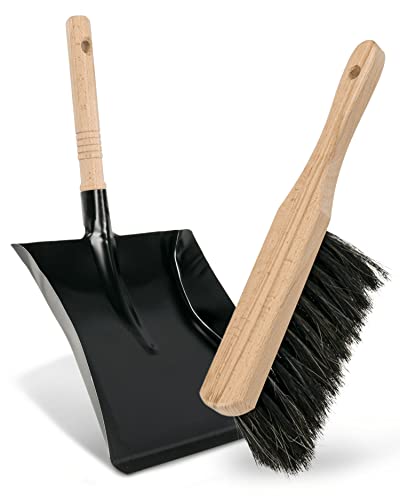 Agrarflora Premium Rosshaar Kehr-Set - Kehrblech aus Metall und Handbesen mit Rosshaar-Borsten - Kehr-Garnitur - Handfeger mit Naturborsten von Agrarflora
