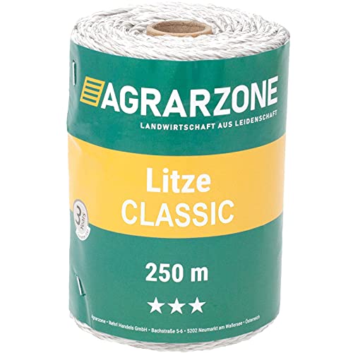 Agrarzone Weidezaunlitze Classic 250m, weiß | Niro-Leiter 6x0,20 für hohe Leitfähigkeit am Elektrozaun & Weidezaun | Bewährte Zaunlitze für die Einzäunung von Pferden, Ponys & Haustieren von Agrarzone