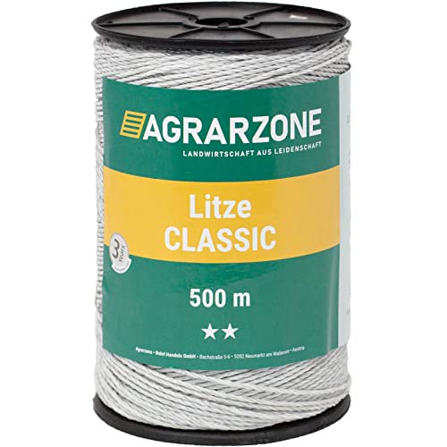 Agrarzone Weidezaunlitze Classic 500m, weiß | Niro-Leiter 6x0,20 für hohe Leitfähigkeit am Elektrozaun & Weidezaun | Bewährte Zaunlitze für die Einzäunung von Pferden, Ponys & Haustieren von Agrarzone