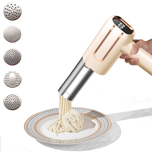 Elektrische Nudelmaschine Handheld, Handpresse mit 5 Modi, Tragbare Hand-Nudelmaschine für Haushalt, Aufladbar Nudelmaschine für Ausgemachte Spaghetti/Fettuccine (Beige) von Agrdeed