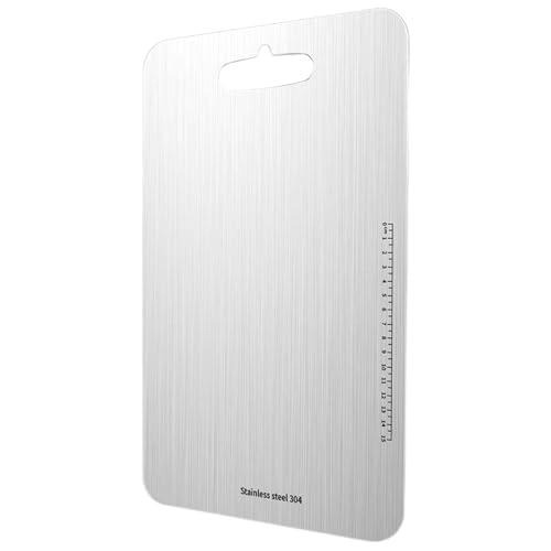 Titan Schneidebrett,Schneidbrett Aus Edelstahl Beidseitig,Doppelseitiges Lebensmittel Grade Schneidebrett, Titanium Cutting Board für Fleisch, Brot, Gemüse & Obst 20 * 29CM von Agrdeed