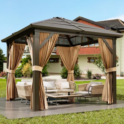 3 x 3 m Outdoor-Pavillon aus Polycarbonat, Hardtop-Pavillon, Outdoor-Pavillon mit Netzen und Sonnenschutzvorhängen, Aluminiumrahmen, Pavillon für Terrasse, Innenhöfe, Rasen und Deck von Agrestem