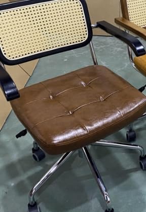 Agrichamer Bürostuhl Rückenlehne PU Leder Drehsessel, Massivholz Geflochtene Rückenlehne, Höhe verstellbar Retro Design Heimbüro Schreibtischstuhl, Bequeme Armlehnen (Light Brown) von Agrichamer