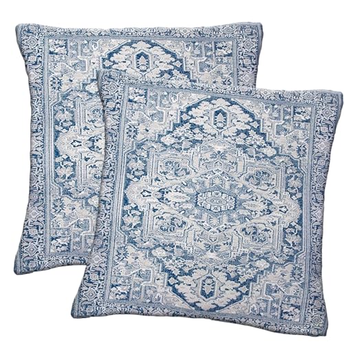 Agvdg 2er Set Boho Kissenbezug 45x45 cm Blau Kissenhülle Antik Retro Design Doppelseitig Pfirsichhaut Samt Kopfkissenbezug Outdoor Kissenbezüge Sofakissen von Agvdg