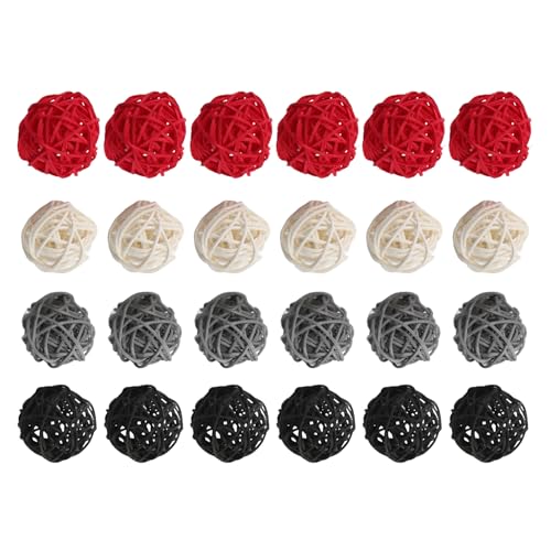 Agwuoetr 2 Rattan BäLle Dekorativ für Haus DIY FüLlstoff Ornament Hochzeit Tisch Dekoration (Schwarz, Rot,) von Agwuoetr