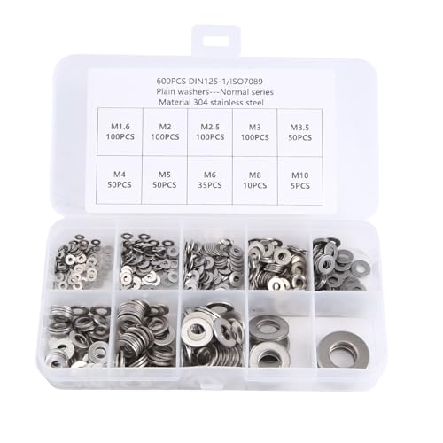 Agwuoetr 600 Teile/Satz M1.6 M2 M2.5 M3 M3.5 M5 M6 M8 M10 Edelstahl Unterleg Scheibe Unterleg Scheibe Dichtungen Sortiment Kit von Agwuoetr