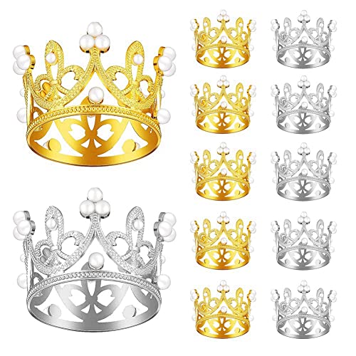 Agwuoetr Mini Krone Geburtstagstorte Topper Gold Silber mit Perlendekor Kleine Prinzessin Kopfbedeckung Babykrone Kuchendekoration von Agwuoetr